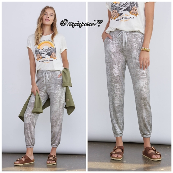 Anthropologie Pants - NWT, Anthropologie, Sloane Shimmer Silver Joggers